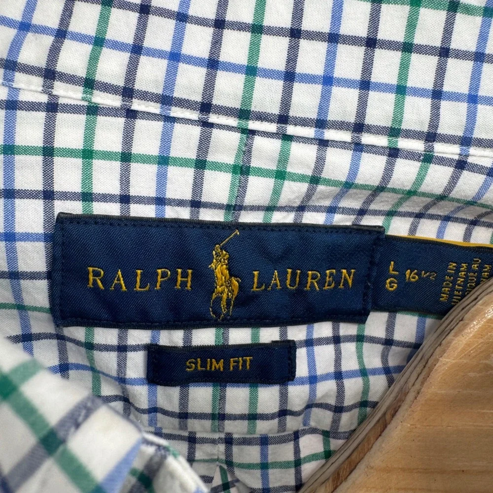 Ralph Lauren Shirt Boys Size Large‎ 16.5 Slim Fit Plaid Button Down Long Sleeve